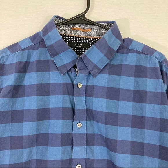 Ted Baker Blue Plaid Long Sleeve Button Down size Large - Picture 5 of 10